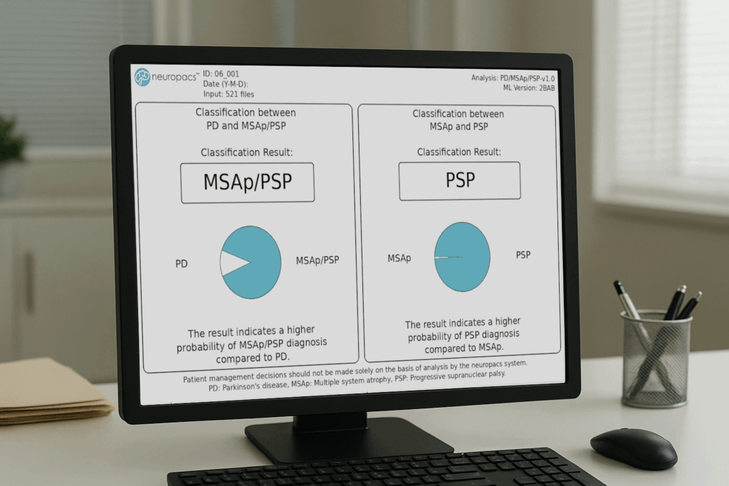 neuropacs AIDP classification report displayed on a computer monitor