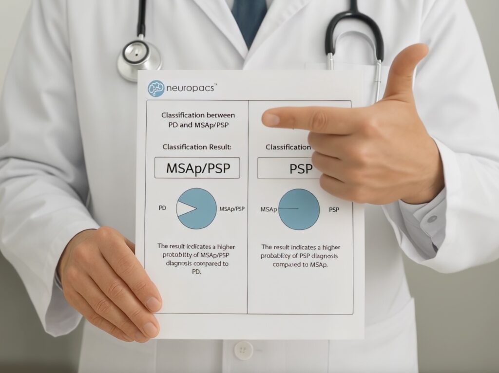 Clinician holding a printed neuropacs AIDP classification report